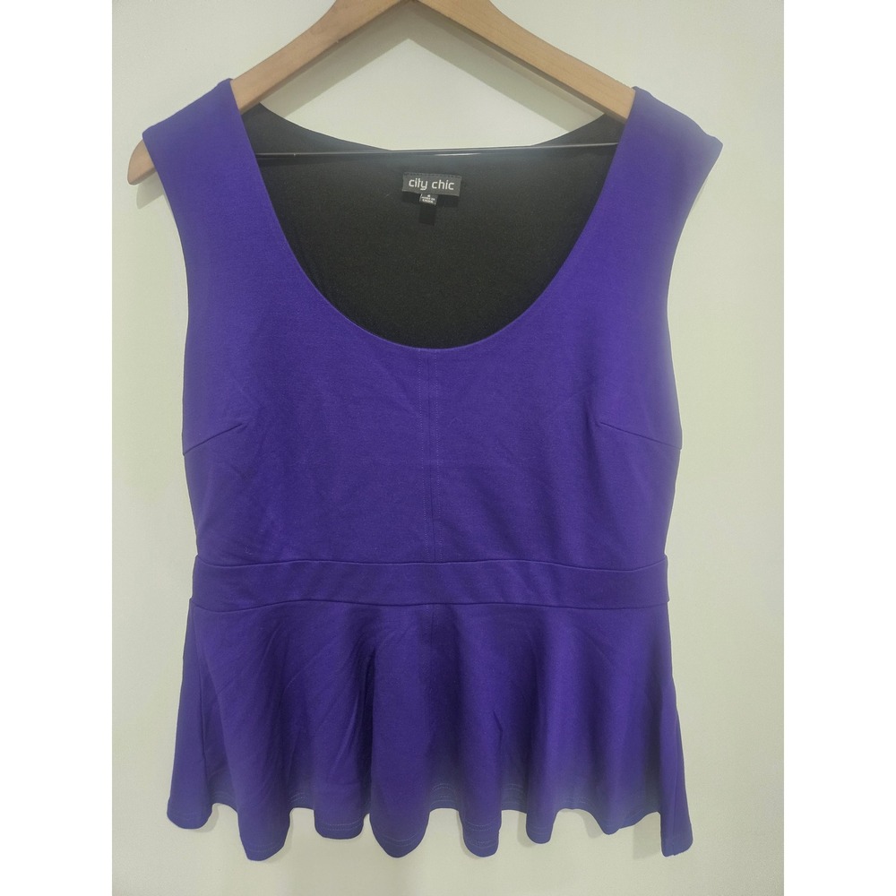 City Chic Purple Peplum Top Sleeveless Scoop Neck Plus Size Small